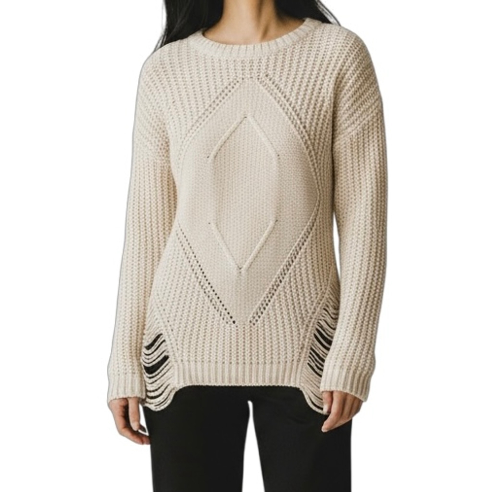 Olive & Oak Ivory Open Knit Distressed Detailing Sweater Long Sleeve Size MEDIUM